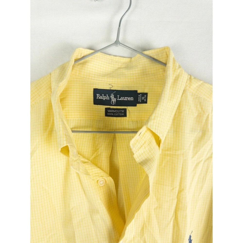 Ralph Lauren Yarmouth Button Down Shirt Mens 16 32/33 Yellow Checkered Preppy Ol